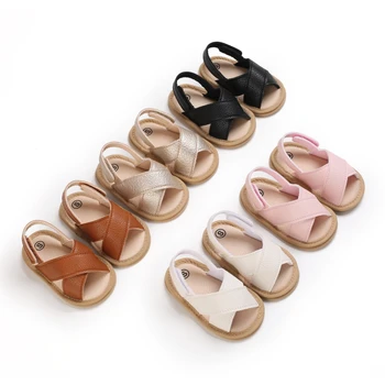 Vasaros naujagimiui batai su anti slip cotton vienintelis berniukų ir mergaičių kvėpuojantis odos mados kūdikis pirmas žingsnis vaikščiojimo batai