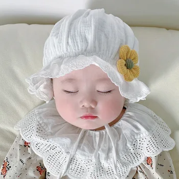Vasarą Baltos Medvilnės Elastinga Baseino Kūdikių Skrybėlę Gėlių Kūdikių Saulės Kepurės Mergaitėms 