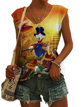 Vasarą Ponios Disney Mickey Mouse Spausdinti Trumpomis Rankovėmis, Atsitiktinis Mados V Kaklo Bako Viršuje Moterų Sexy High Street T-Shirt