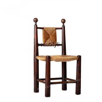 Vidurio Senovės Žolės Rotango Kėdės Derliaus Medžio Masyvo B & B Kavinė Laisvalaikio Valgomojo Kėdė Rotango Kėdė, Fotelis