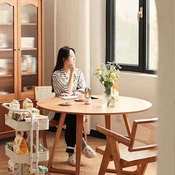Visi medžio masyvo apskritojo stalo vyšnių medienos mažas butas Šiaurės Japonijos turas vintage valgomojo stalas ir kėdė derinys