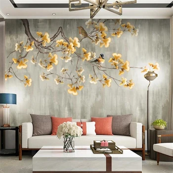 wellyu Užsakymą tapetai 3d freskos Kinijos turtingas golden ginkgo sofa обои fone sienų tapyba kambarį miegamasis 3d tapetai