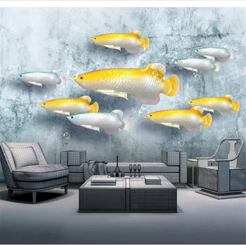wellyu Užsakymą tapetai papel de parede Naujas Kinijos 3D trimatis reljefinis žuvų devynios žuvų sienų apdaila dažymas