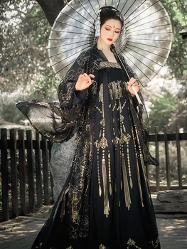 Šiuolaikinės Hanfu Moterų Kinų Tradicinė Suknelė Kimonos Mujer Senovės Tang Dinastijos Nustatyti Hanbok Cosplay Retro Kostiumas Black Serija