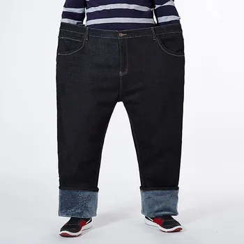 Žiemos naujas plius dydžio vyriški džinsai 38-52 prarasti tiesiai kišenės, elastinga užtrauktukas cardigan plius aksomo šiltas medvilnės atsitiktinis džinsus